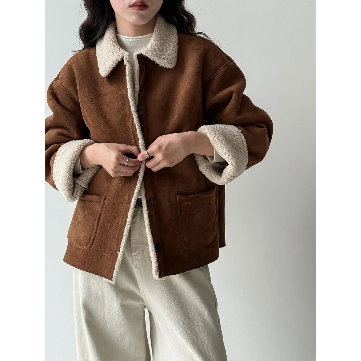 

Sheepskin Wool With Collar Suede Velvet Women's Thickened Winter Coat 2025
