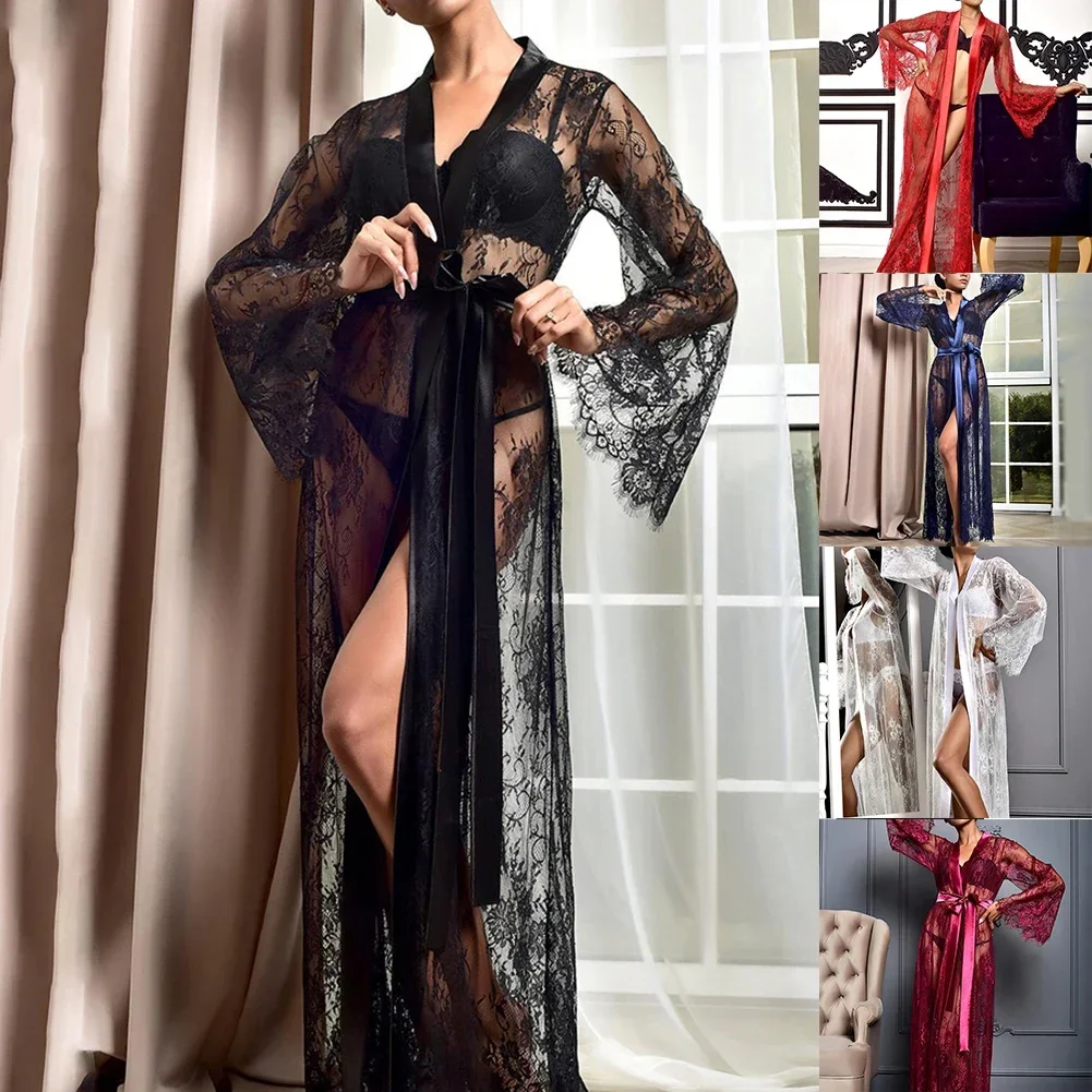 See-through Women Sexy Nightdress Lingerie Long Nightgown Underwear Sleepwear