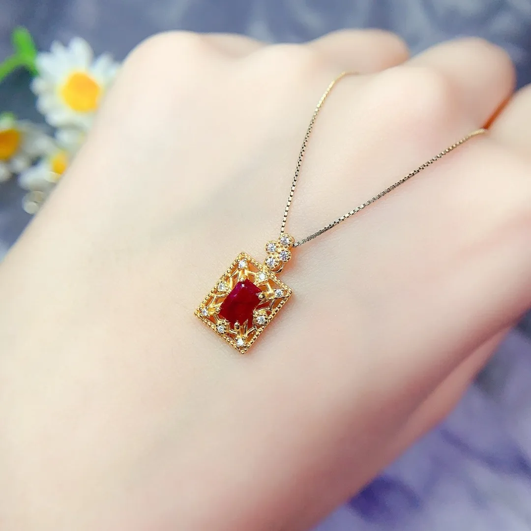 قلادة رائعة من الفضة الإسترليني S925 تعزز روبي طبيعي حقيقي، إنشاء مجوهرات فاخر #3
