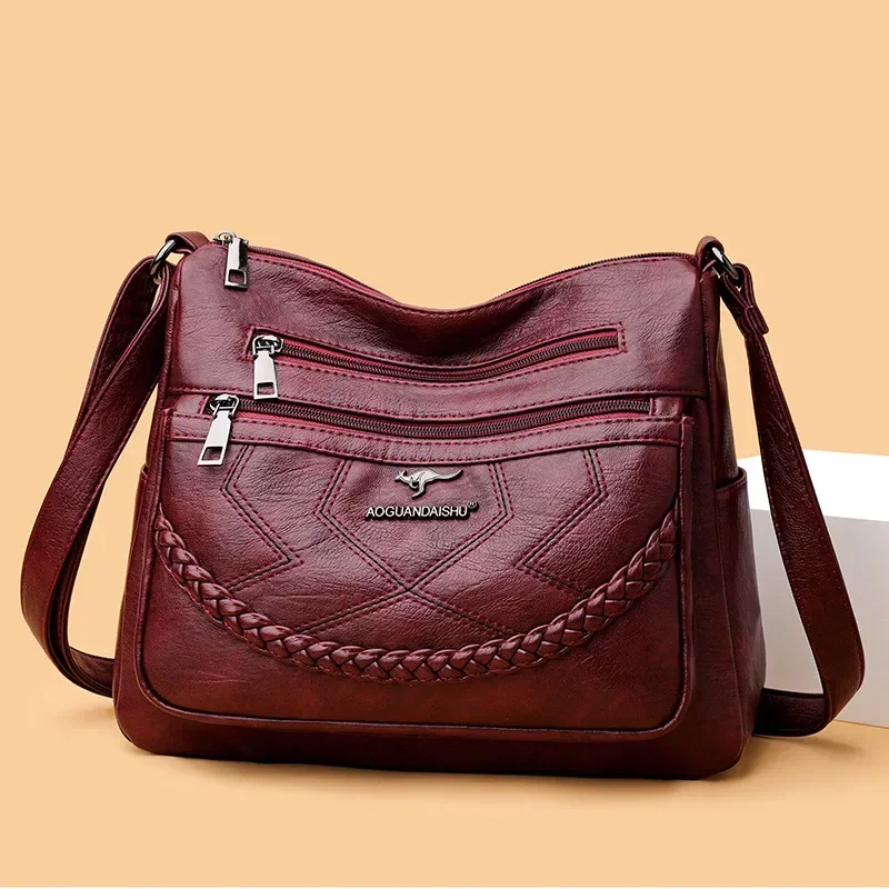 Women Bag New Fashion Simple Fashion Shoulder Soft PU Middle-aged Lady Mother Large Capacity Crossbody Bag