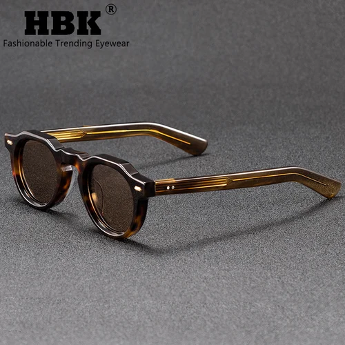 Imagen 2 del producto HBK gafas de sol redondas clásicas para hombre, montura pequeña Vintage, montura de acetato de alta calidad, gafas de sol para mujer, gafas de viaje para fiesta al aire libre