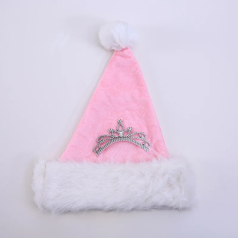 Fashion Pink Crown Plush Santa Hat Santa Hat With Princess Crown Christmas Party Atmosphere Event Decoration Supplies