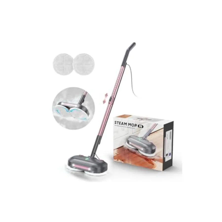 

Паровая швабра с вращающимися насадками, многофункциональный пароочиститель для пола, большой резервуар, шнур 23 фута, светодиодные фары, многоразовая уборочная насадка