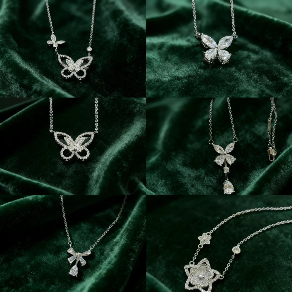 

2025 New Elegant accessories French - style High - quality Moissanite Butterfly Women's Necklace, Sparkling for Party