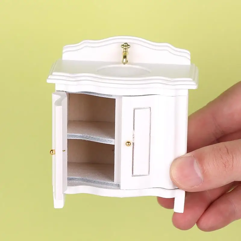 1Pcs Doll House Miniature Bathroom Sink Cabinet Prop Realistic 1/12 Scale Dollhouse Simulation Wash Basin Toy DIY Accessories