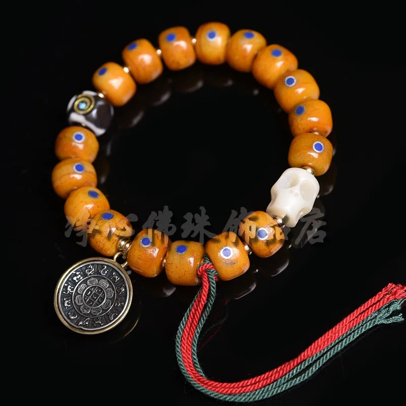 Single-Wrap Bracelet Backflow Old Materials Inlaid Yak Bone Tassel Accessories Agate Beads Men And Women Bracel