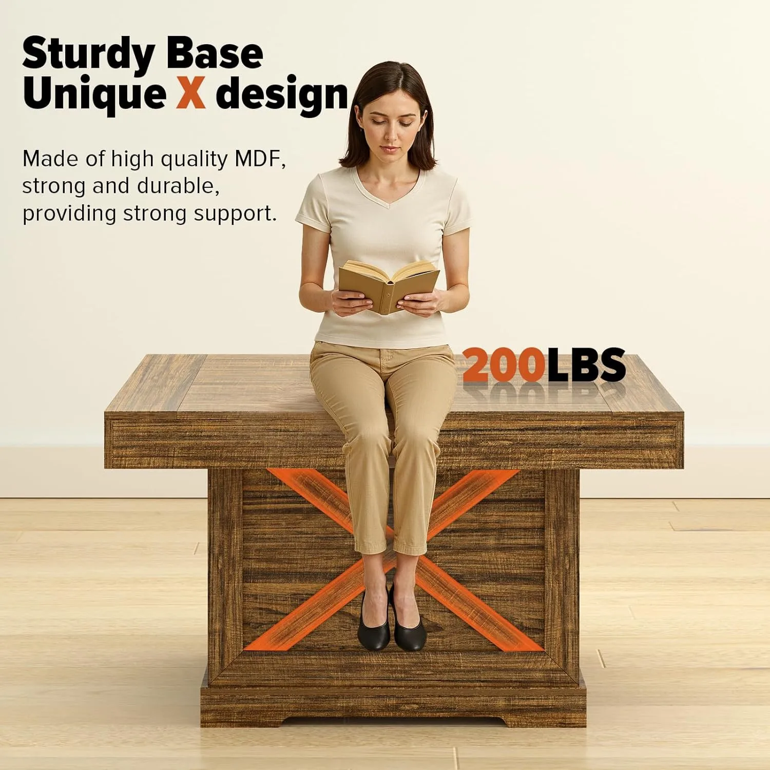 Mesas de caféMesa de centro rústica de madera Pedestal de diseño X de 31,5 pulgadas para sala de estar Estilo de granja moderno