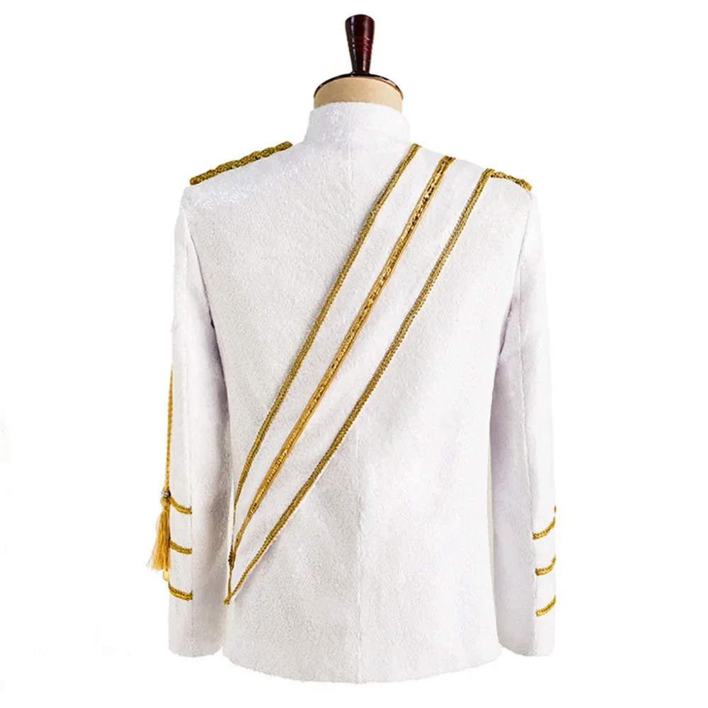 Men Sequin Uniform MJ Dance Wear Glitter Black White Vintage Michael Jackson Stage Jacket with Tassel
