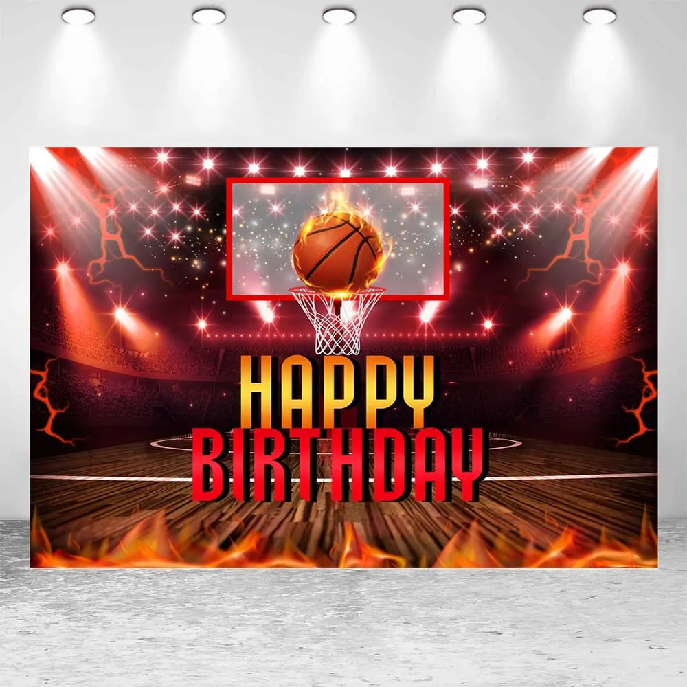 Mocsicka Kid's Birthday Backdrop Basketball Fire Boy Happy Birthday Party Decor Child Photography Backgrounds Photo Studio Props