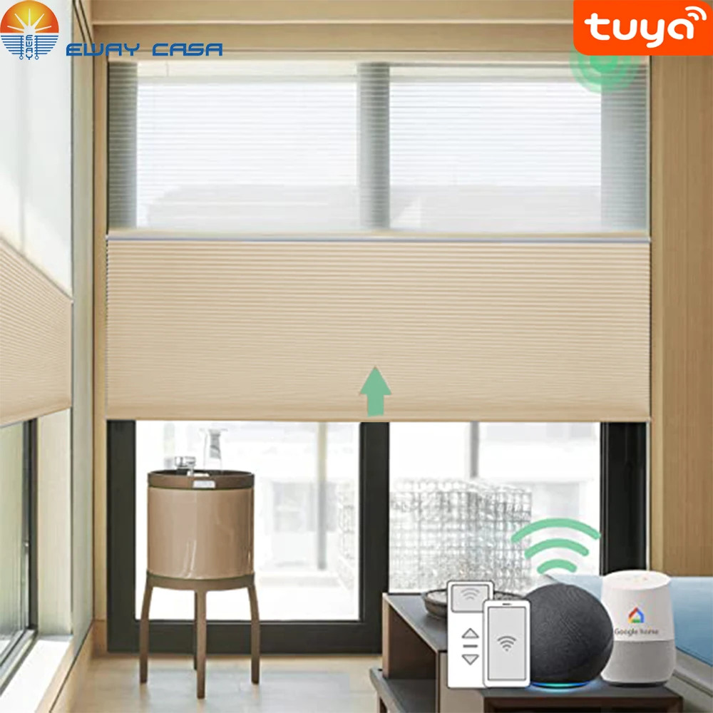 WIFI Electric Day And Night Honeycomb Curtains Blackout Cordless Tuya Smart Motorized Double Cellular Shade With RemoteMHCB-DNLY