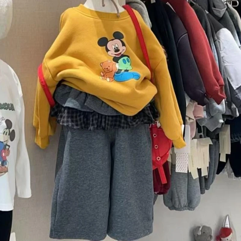 طقم هوديي شتوي للفتيات، بلوفر وسروال من القطيفة بطباعة كرتونية للأطفال، بلوزة فضفاضة