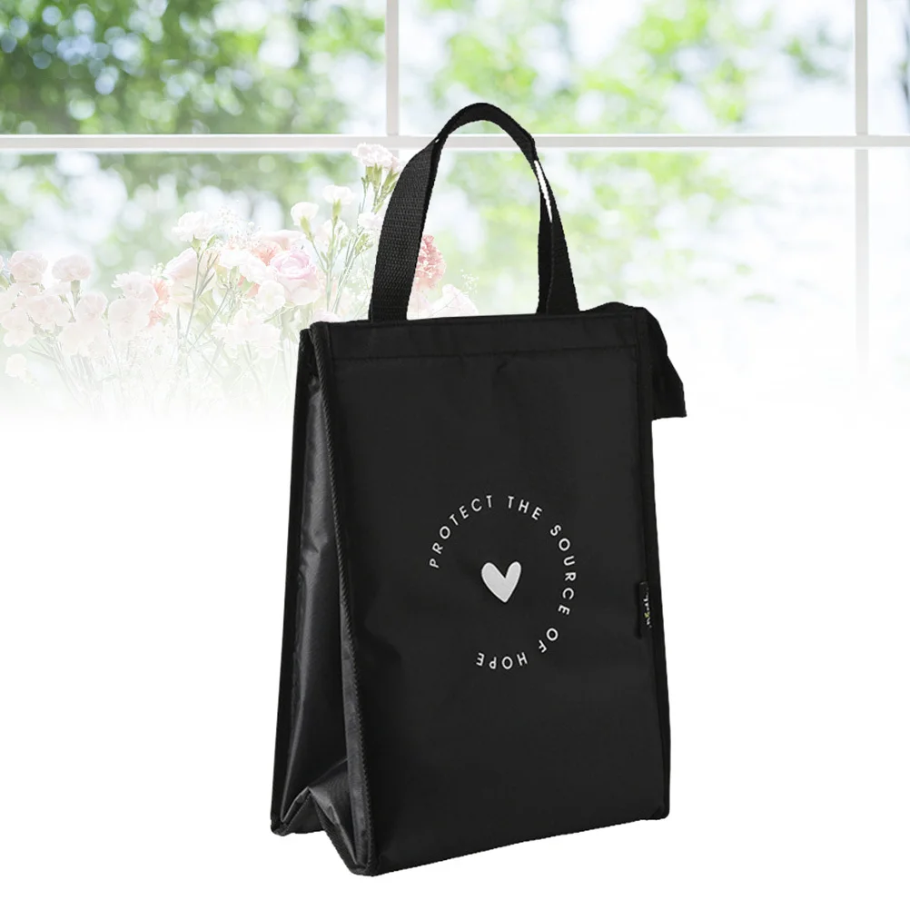 

Oxford Cloth Insulated Lunch Bag Black Portable Handheld Food Box Organizer for School Office Lunch Food Box Storage Bag