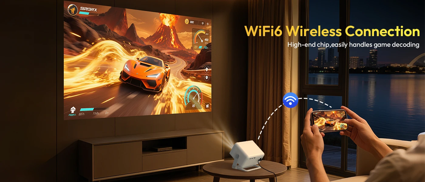 XGODY A6 Pro 650 ANSI Lumens Smart Projector, Native 1080P with 8K Decoding, Android 14, Wi-Fi 6 & Bluetooth 5.2, Auto Focus & Keystone with Auto Screen Alignment, Portable Home Theater Projector for Bedroom & Outdoor Movies