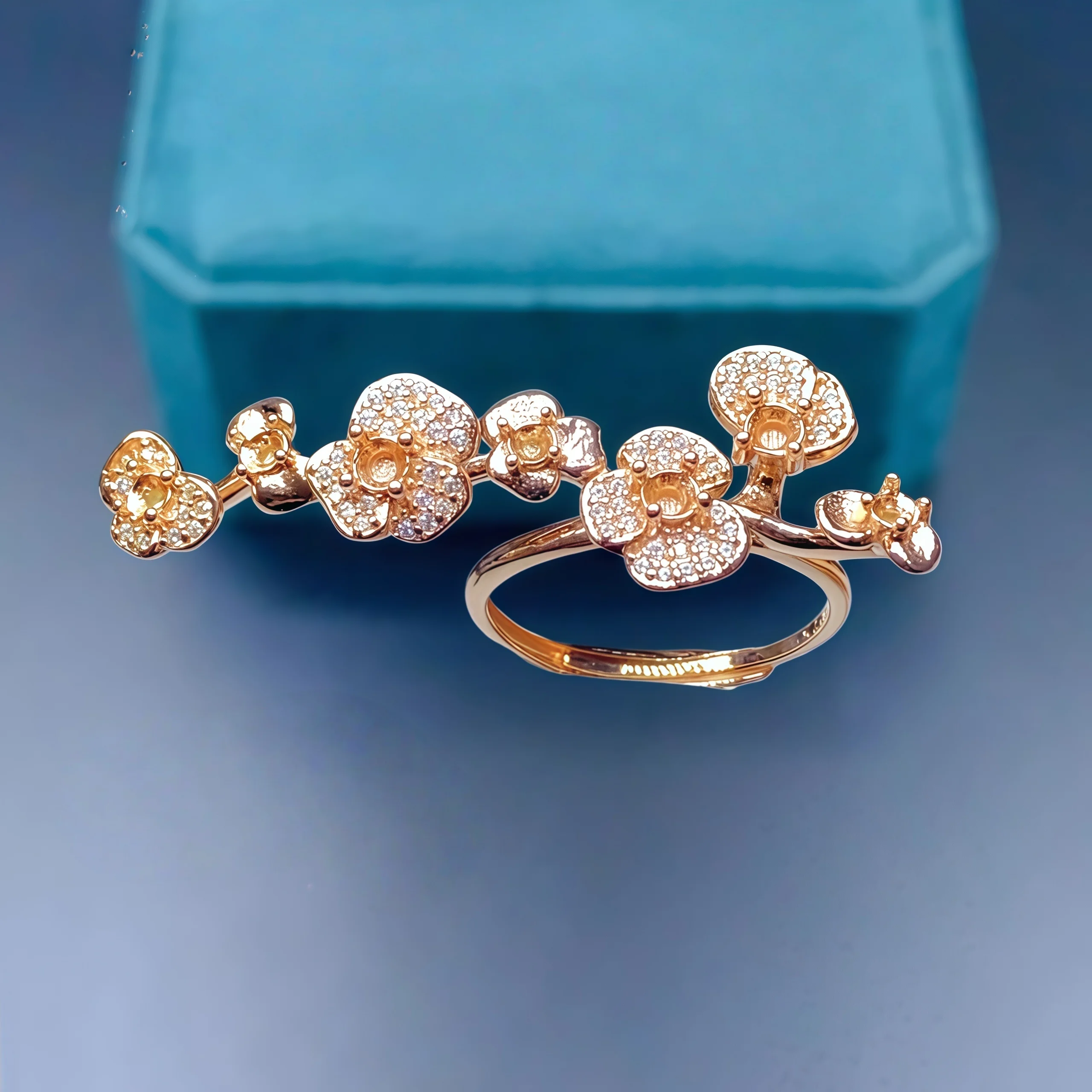 

Setting 3/2.5mm Round Stone DIY Empty Ring Holder S925 Sterling Silver Fine Flower Design Charm Weddings Jewelry for Woman