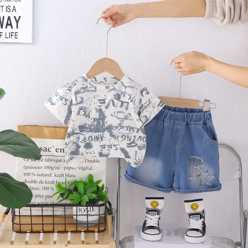 New Summer Baby Clothes Suit Children Boys Casual Short Sleeved T-Shirt Shorts 2Pcs/Sets Kids Girls Clothing Infant Tracksuits