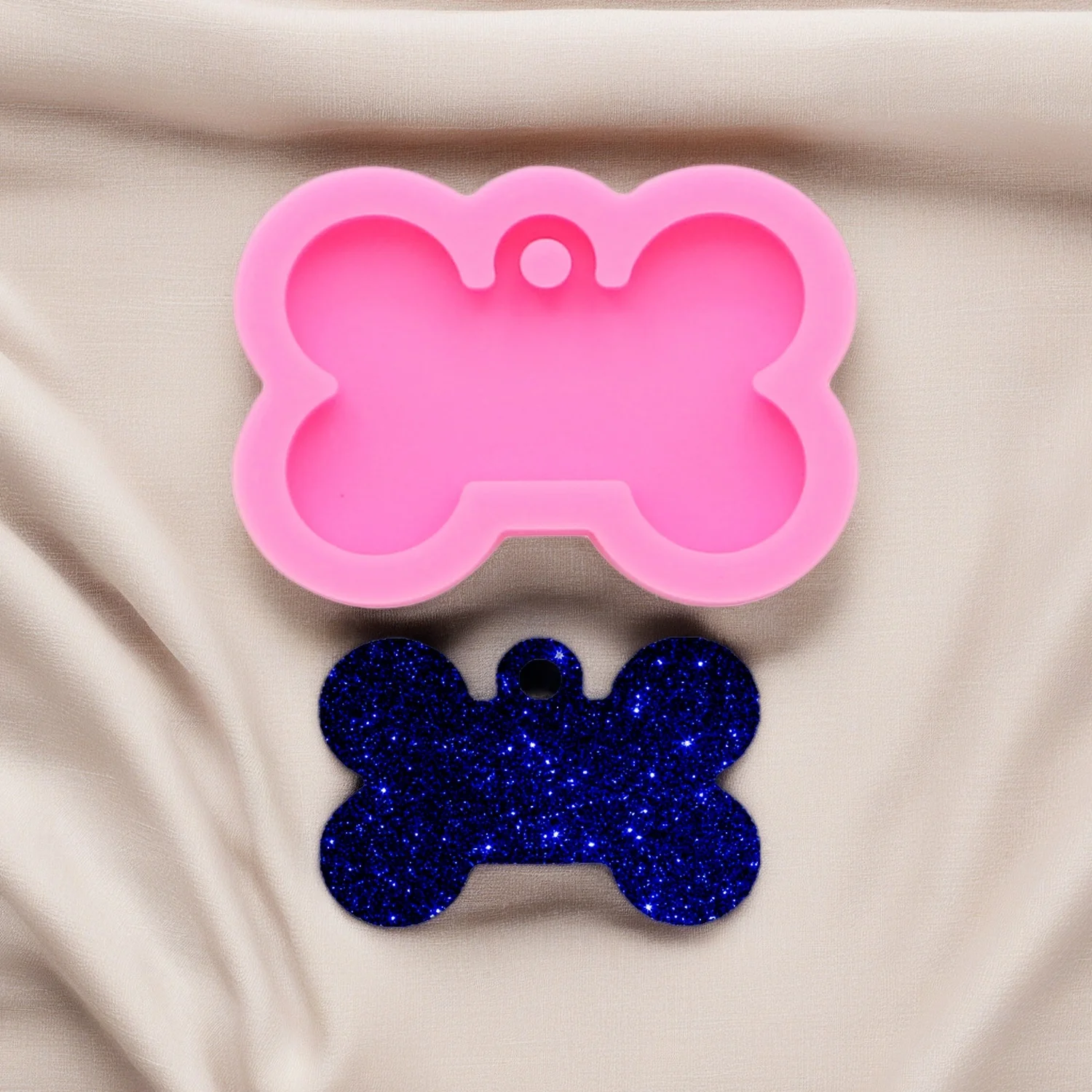 Shiny Pet tag Dog Bone Shape Silicone Epoxy Keychain Mould For DIY Resin Casting Pendant Crafts