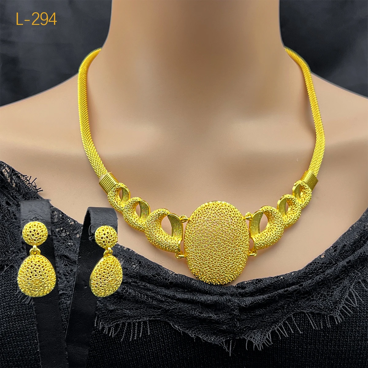 Dubai 24K Gold Plated Necklace Earrings Jewelry Set For Women Indian Nigeria Bridal Wedding Party Gift Jewellery