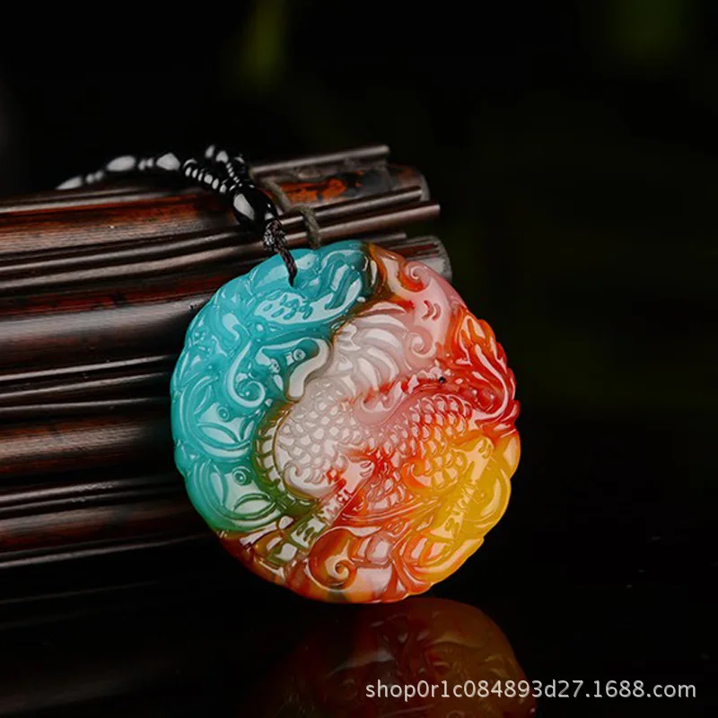 Gobi Golden Silk Colorful Chicken Blood Floating Flower Pendant Seven Color Agate Jade Kirin Hanging Orname
