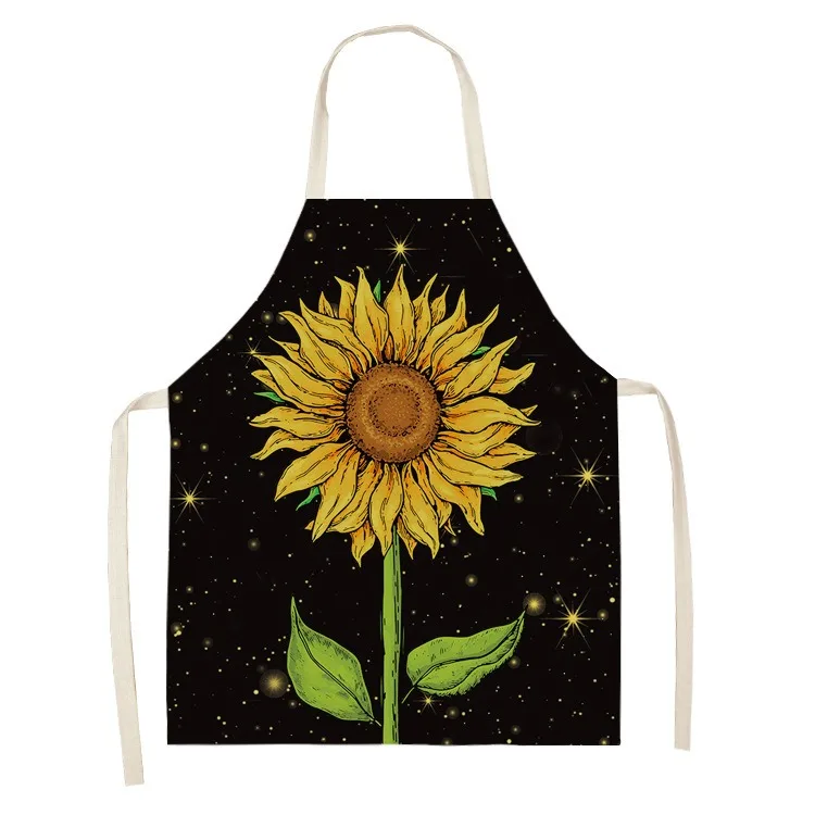 Creative sunflower pattern sleeveless apron for kitchen cooking oil-proof linen bib for adults and children printed apron