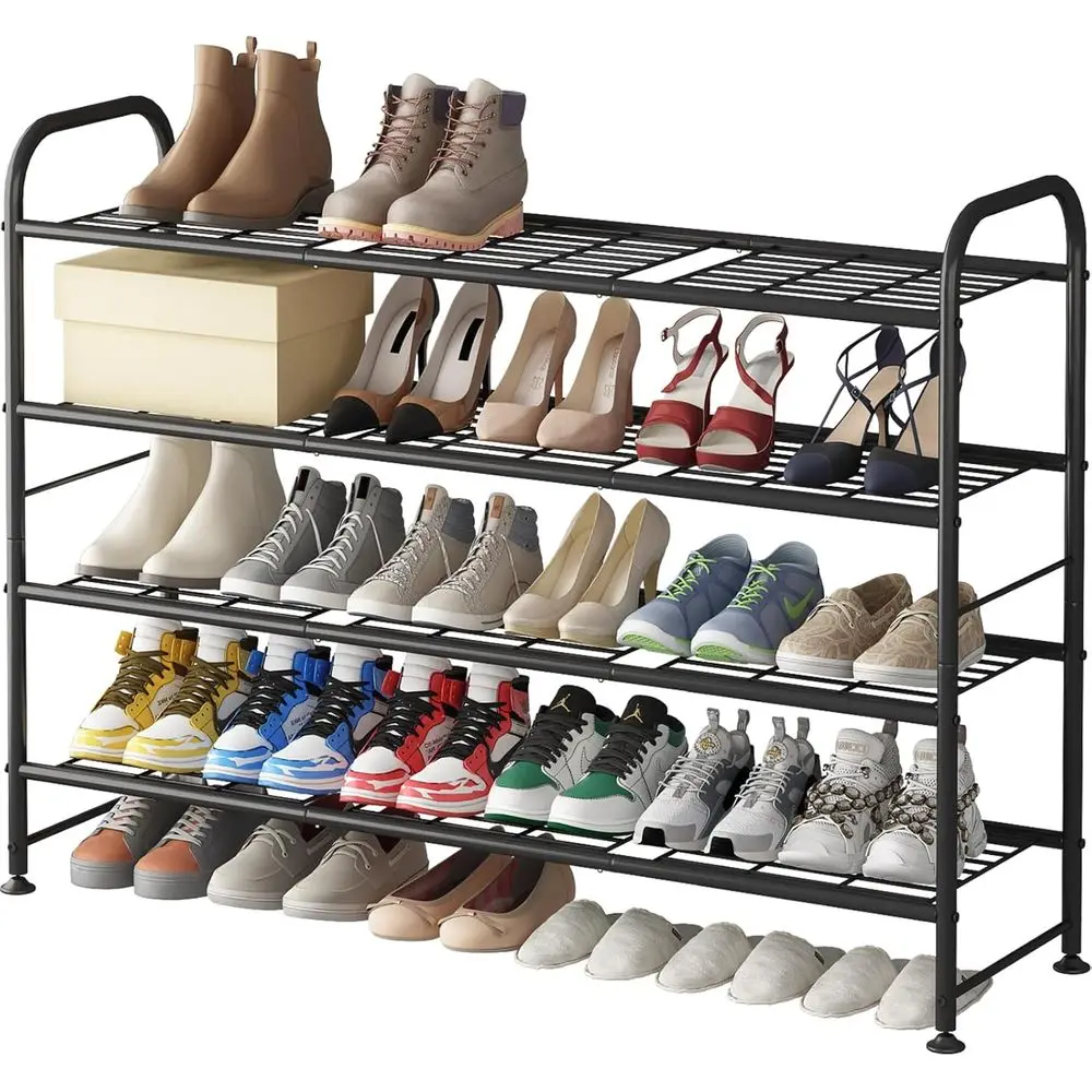 

LINZINAR Shoe Rack Long 4 Tier Shoe Storage Organizer Metal Wide Shoe Shel or Closet Entryway Bedroom 24 Paris Large acity, Gold
