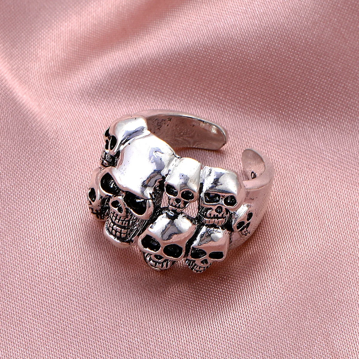 2021 Gothic Silver Color Skull Open Ring Unisex Retro Punk Adjustable  Couple Finger  Trendy Design Party Jewelry Gift