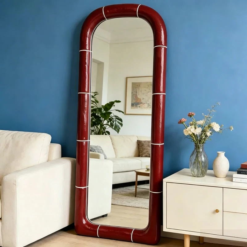 Nordic Luxury Home Decoration Living Room Full-Length Mirror Customization Art Design Dopamine Color High-Definition Mirror view 3