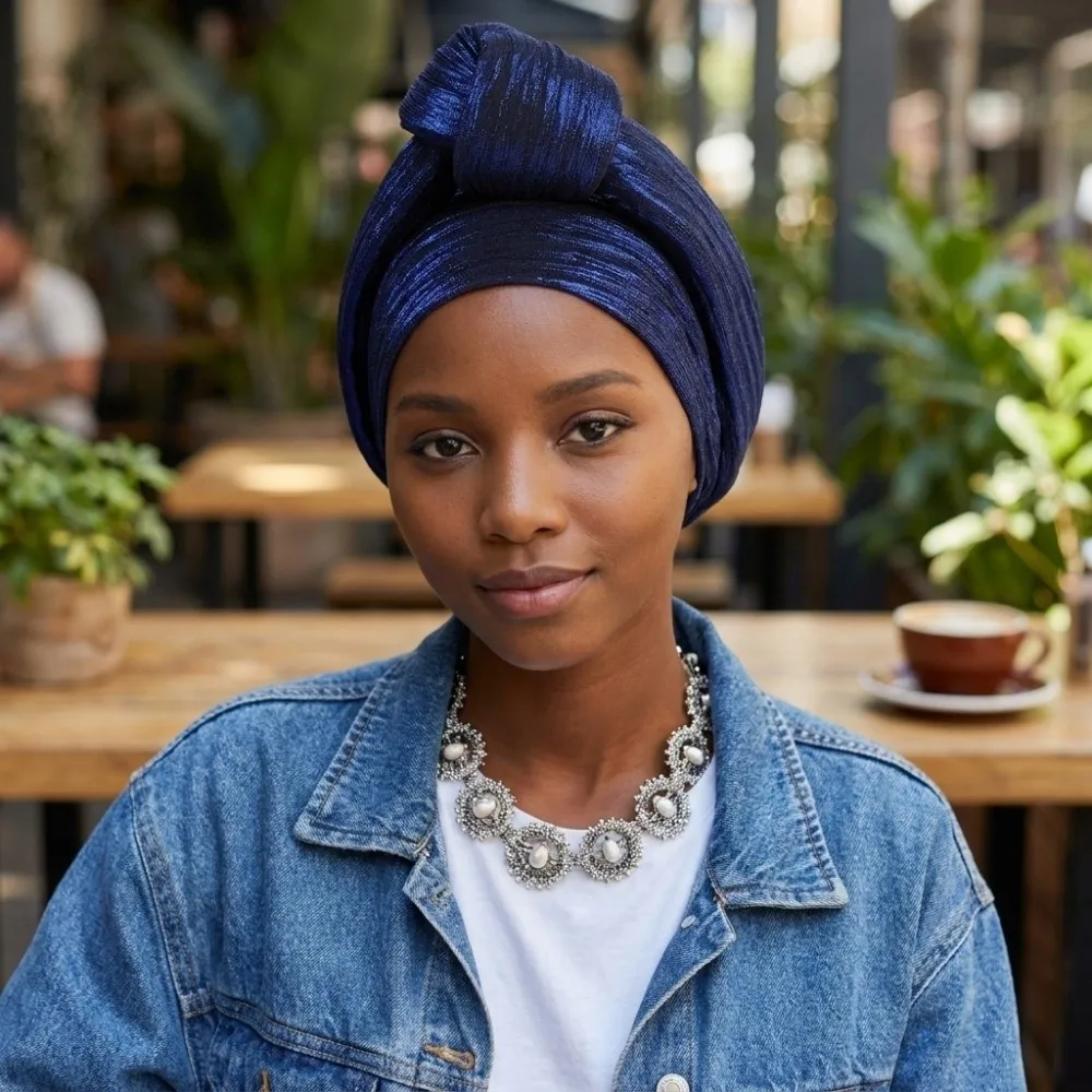 Shiny African Gele Headwrap Polyester Multicolor Options Nigerian Yoruba Turban Traditional Style Lightweight Elegant Headpiece