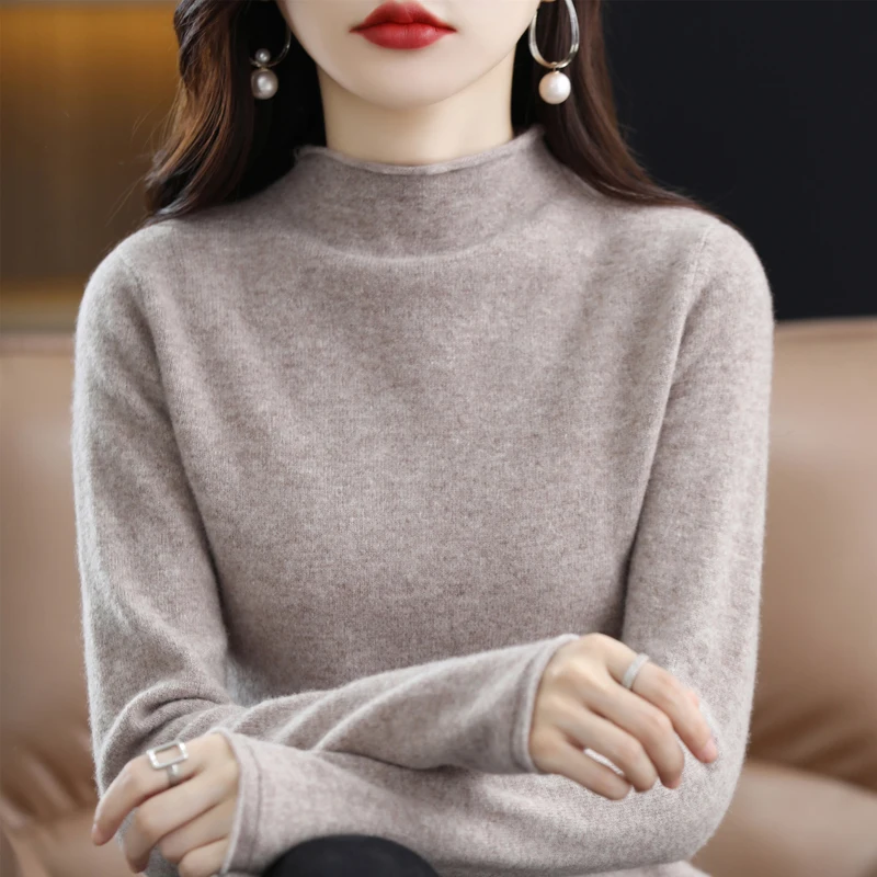 Một Nửa Cổ Cao Cashmere Áo Len Nữ Mới Của Mùa Thu Và Mùa Đông Áo Thun Cổ Len Nữ Chất Lượng Áo Len Đan ấm Dây Nhảy