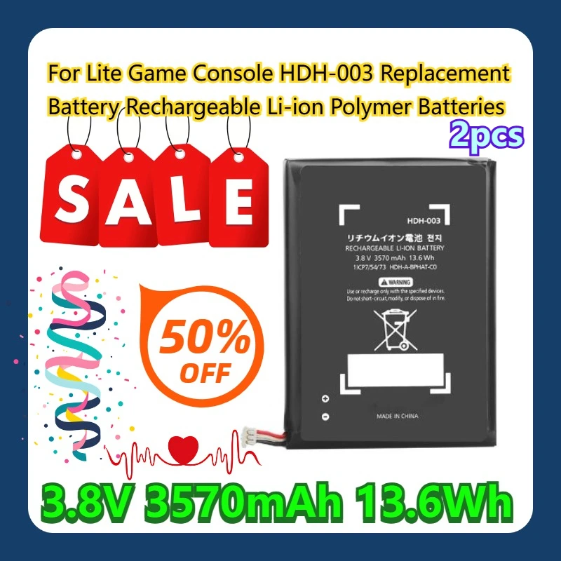 

For Lite Game Console HDH-003 Replacement Battery Rechargeable Li-ion Polymer Batteries 3.8V 3570mAh 13.6Wh 2pcs