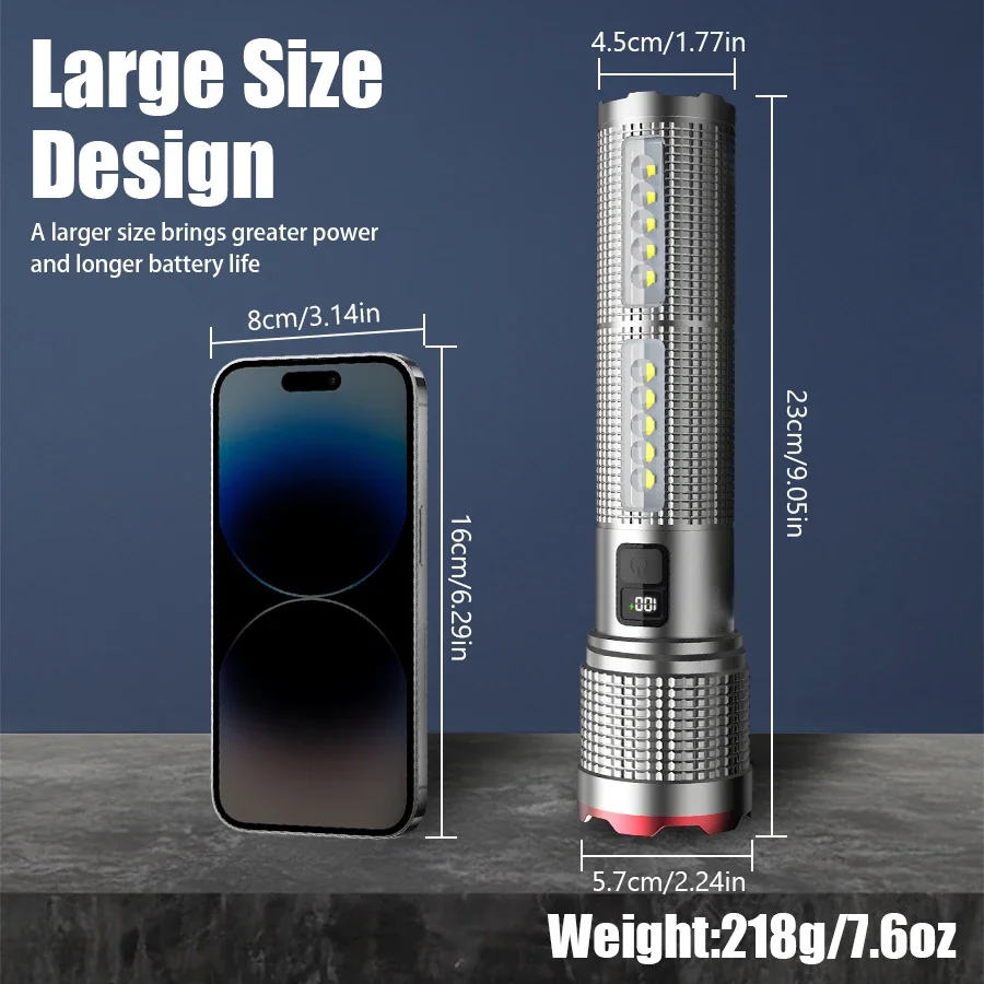 Lampes de poche Led haute puissance forte, torche latérale COB avec affichage, charge de Type C, lanterne Zoom pour Camping, pêche, Defensa