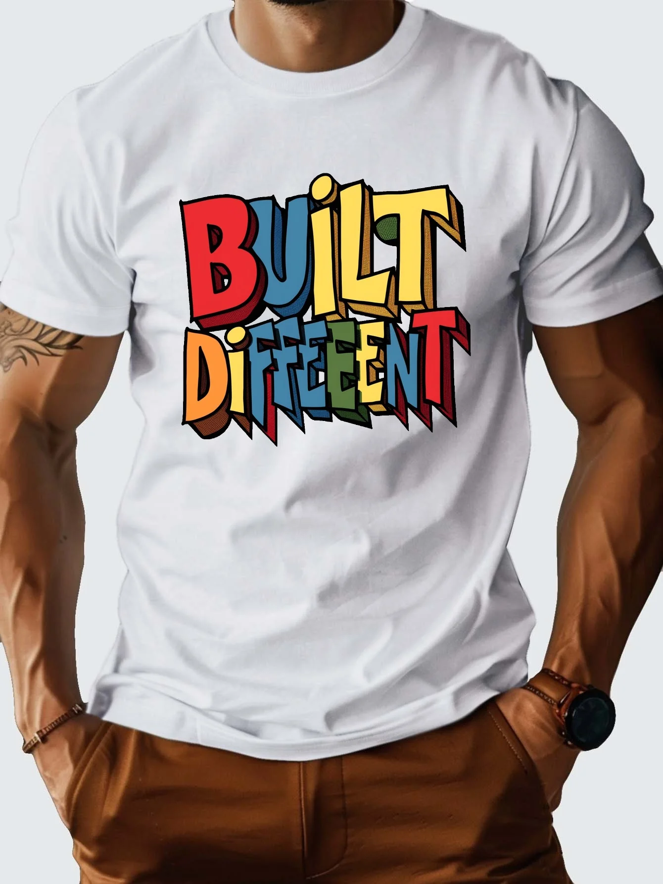 

BUILT DIFFERENT G500 pure cotton mens Tshirt comfort fit Fashion Tshirt Round Neck Short Sleeve