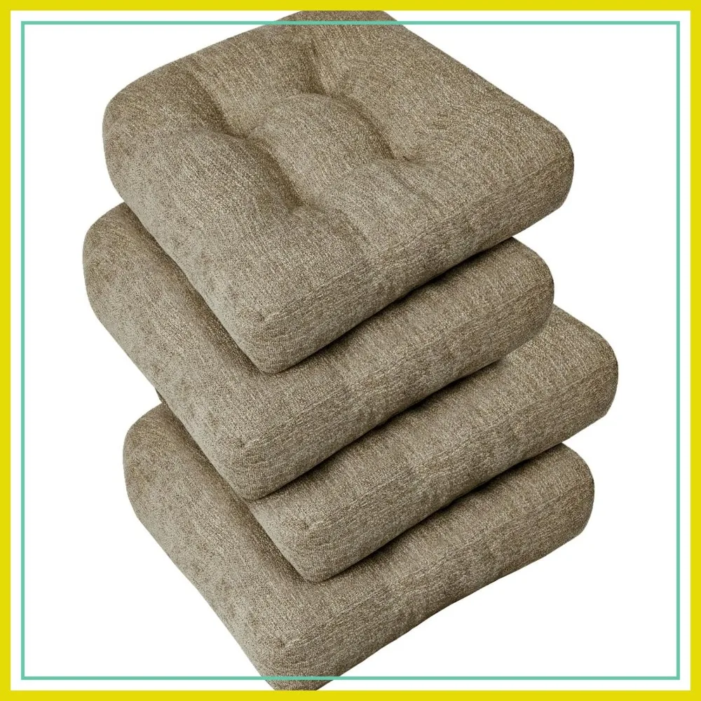 

Tufted Chair Cushions 4 Pack, U-Shaped Dining Pads with Non-Slip Bottom, 17x17x4 Inches, Khaki