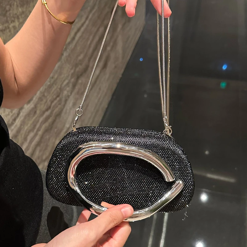 

Luxury Crystal Evening Bag Shell Shaped Classic Metal Box Crossbody Bag Wedding Bridal Purse Formal Clutches Pouch Women Handbag
