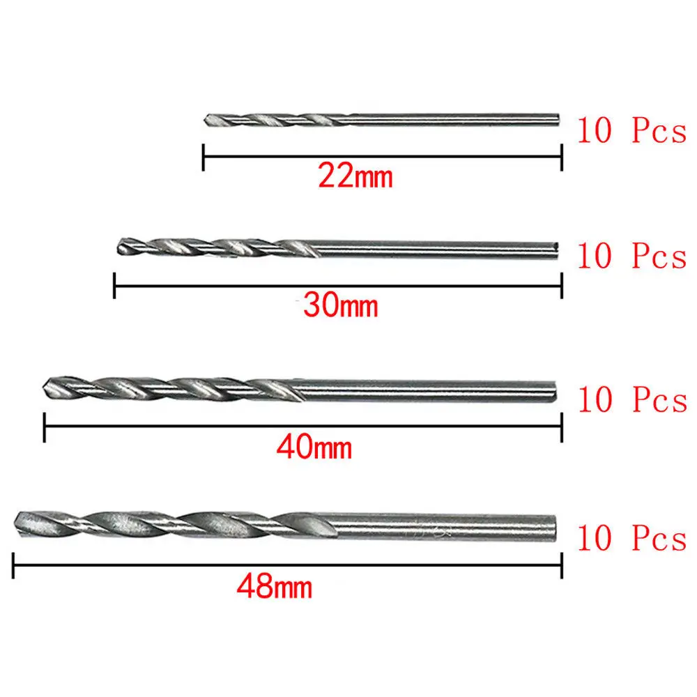 Minitaladro HSS de 40 piezas, juego de brocas helicoidales, vástago recto, PCB, 0,5mm-2,0mm