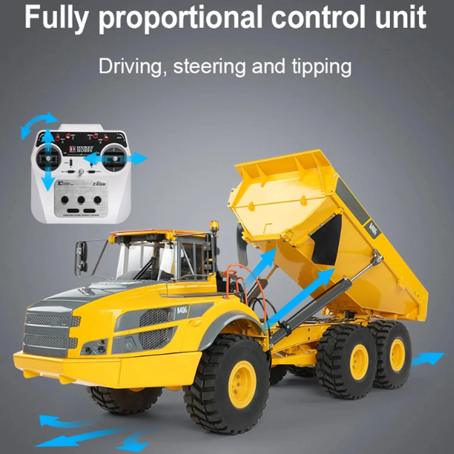 

1/16 Metal DoubleE Remote Control Articulated Dumper 6WD Electric 10KG Load Capacity Openable Door Remote Control Truck Model