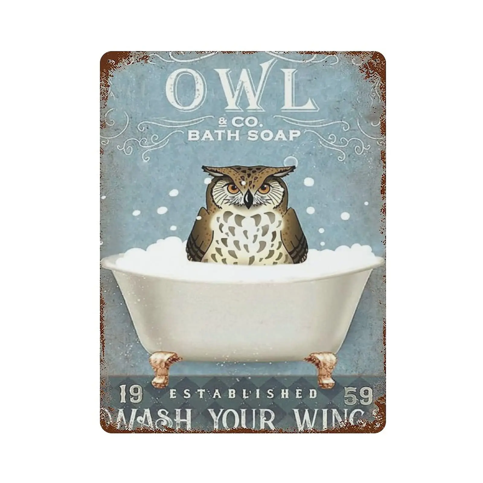 Dreacoss Metal tin Sign，Retro Style， Novelty Poster，Iron Painting，Owl &Co. Bath Soap Wash Your Wings Vertical Tin Sign - Fun