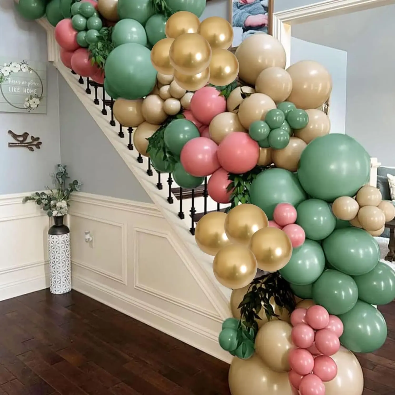 20pcs green and pink gold balloons, olive green balloons suitable for birthday jungle safari shower party decorations