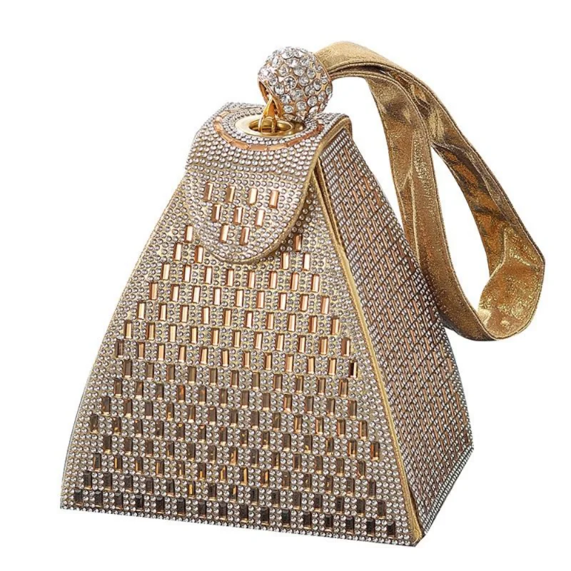 Pyramid ShapeSmall Clutch With Gold Rhinestones Evening Bags Luxury Bridal Clutches Bag Formal Evening Bag Party Dress Purse