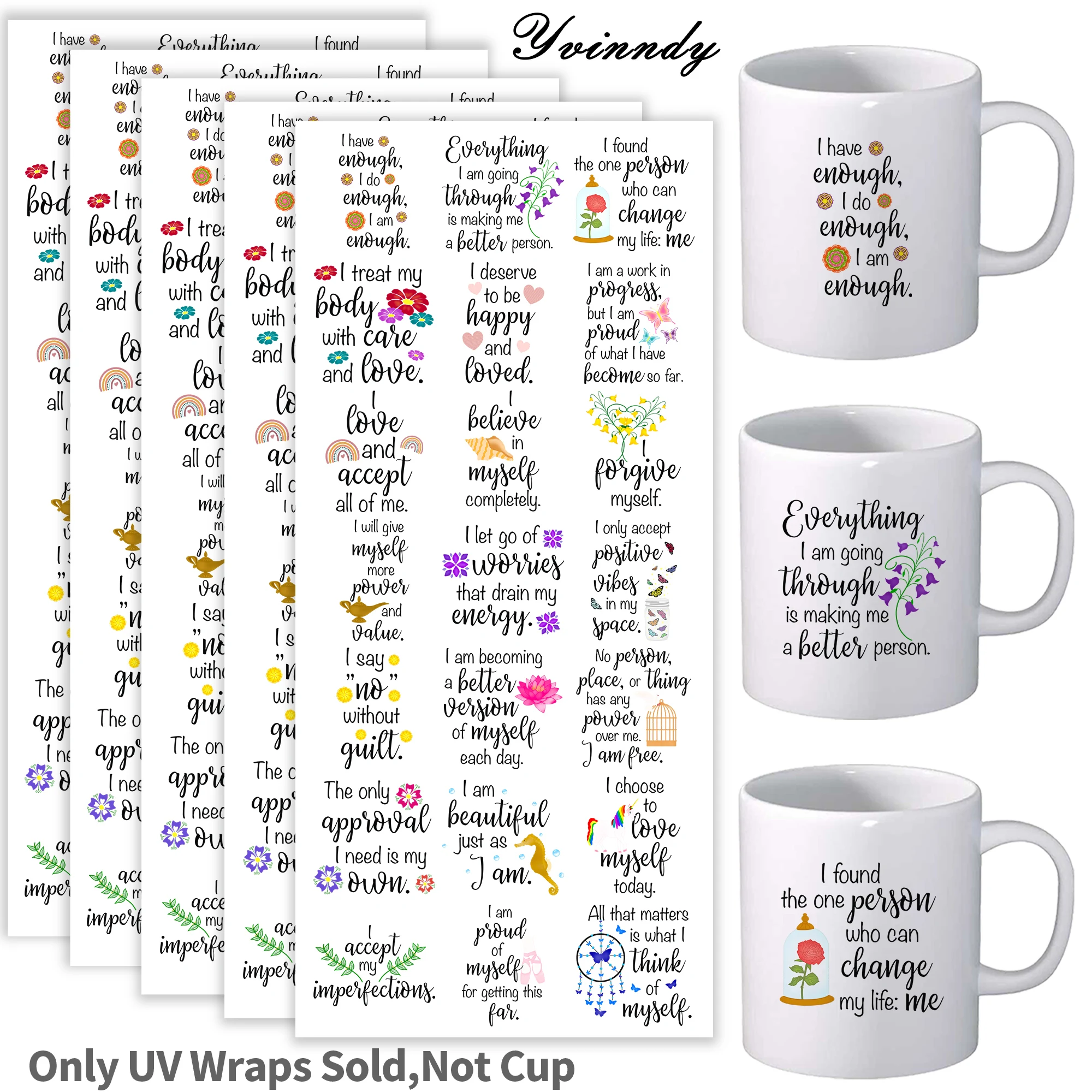 

105Pcs/Set Motivational quotes UV DTF Transfer Sticker DIY Craft Kits with Crystal Label 16oz Glass Jars Wrap Stickers