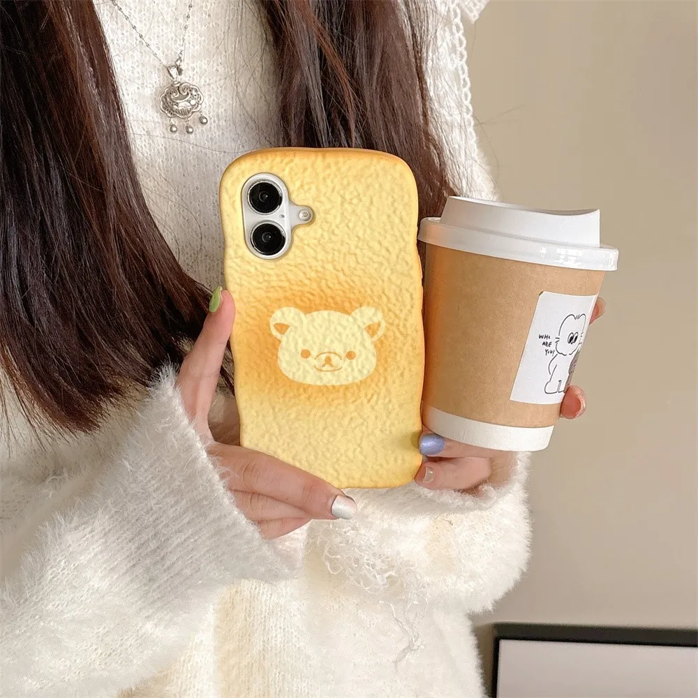 3D Cute Cartoon Bread Rilakkuma Phone Case For iPhone 16 Pro Max 15 14 13 12 Pro Max 11 Soft Silicone Cover