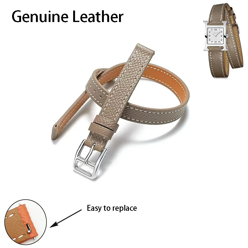 

Genuine Leather Long Watchstrap Suitable for Herme-s 16MM Watchband High Quality Women's bracelet Double Loop Belt