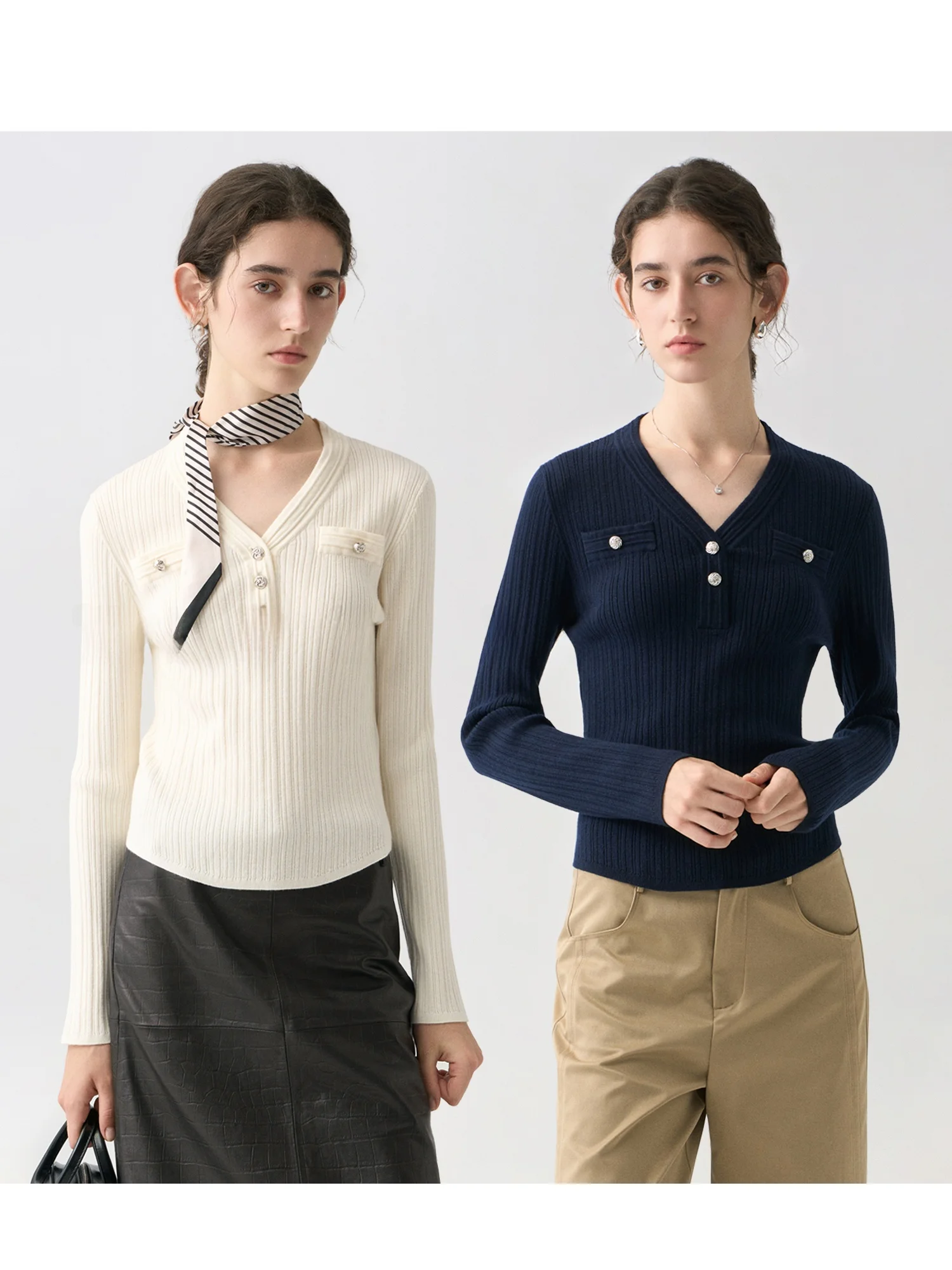 Ruiqia Jie | Silk Buttoned Long Sleeve Woolen Knitted Sweater Women's Slim Fit Base Shirt Top for Early Autumn V-neck Regular...