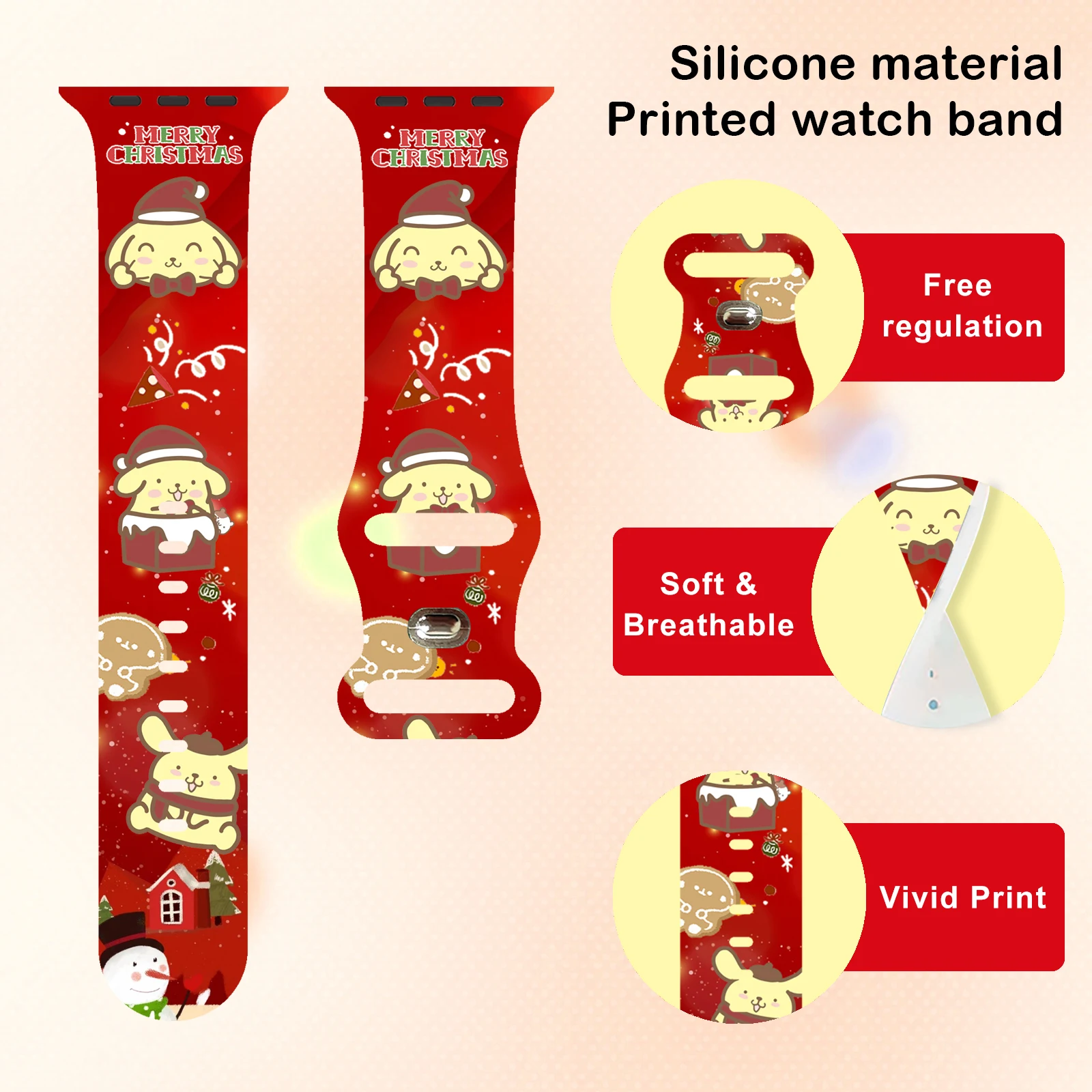 MINISO Weihnachten Pudding Hund bedrucktes Uhrenarmband für Apple Watch 11 10 9, Silikonband, austauschbares Armband für iWatch 45 mm 44 mm