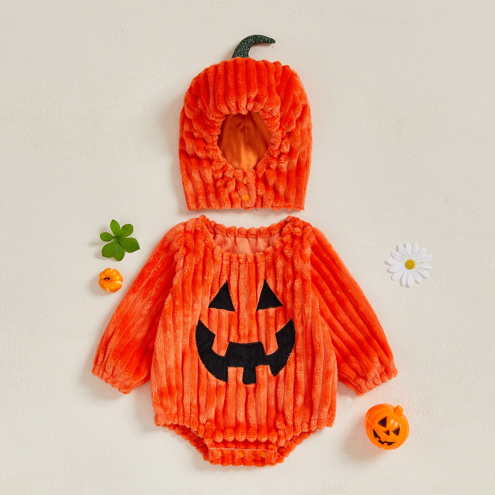 

Baby Girls Boys Pumpkin Costume Long Sleeve Grimace Romper with Hat Halloween Clothes