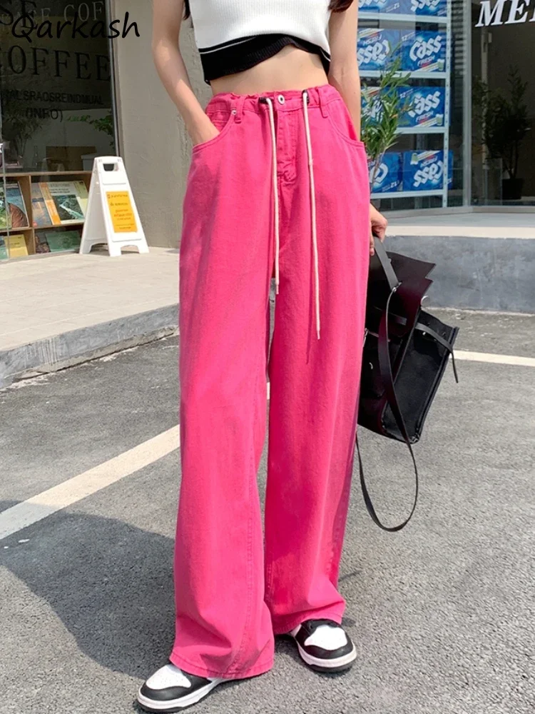 

Широкие джинсы женские розовые уличные летние эстетические брюки Y2k для девочек винтажные брюки в американском стиле Ins мешковатые повседневные нежные новые
