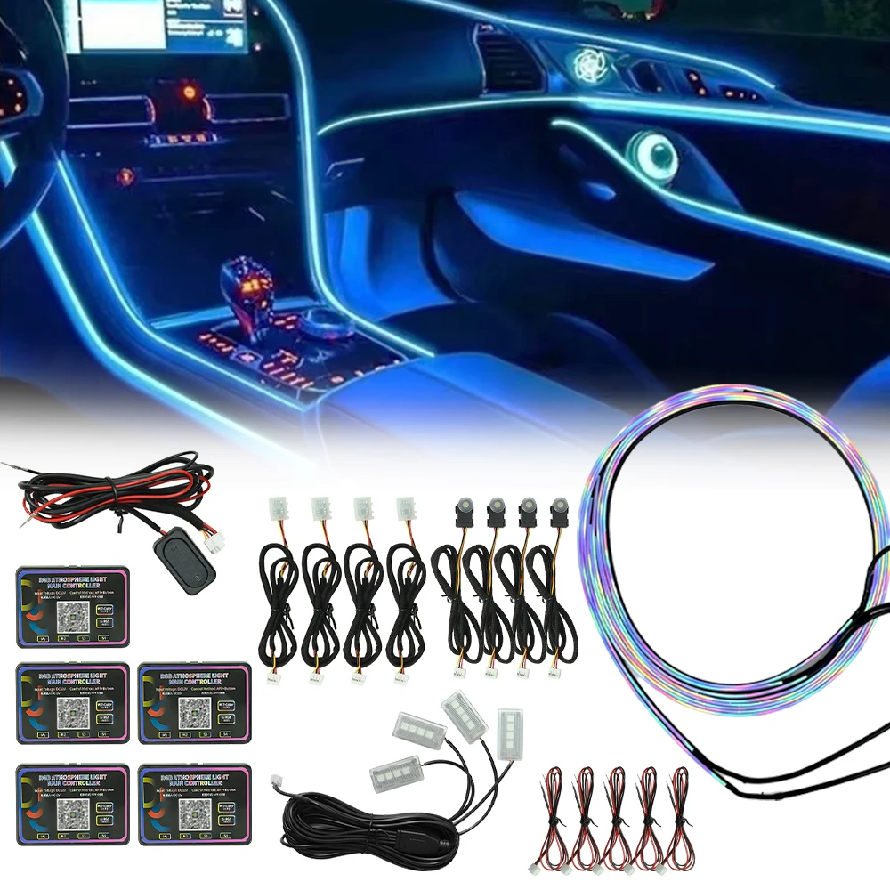

6/10/18 in 1 LED Car Ambient Lights RGB Symphony Streamer Bluetooth Rainbow Acrylic Strips Auto Atmosphere Lamp Kit 12V