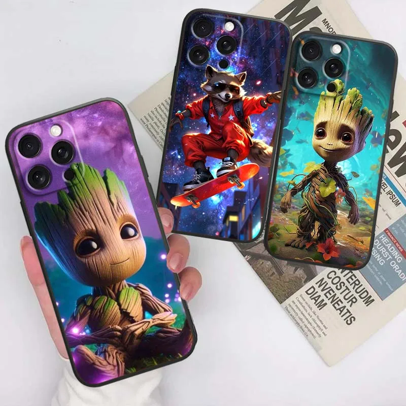 

Marvel Groot Anime For Apple iPhone 17 16 16E 15 14 13 12 11 Pro Max Plus Air Black Soft Silicone Cover Phone Case