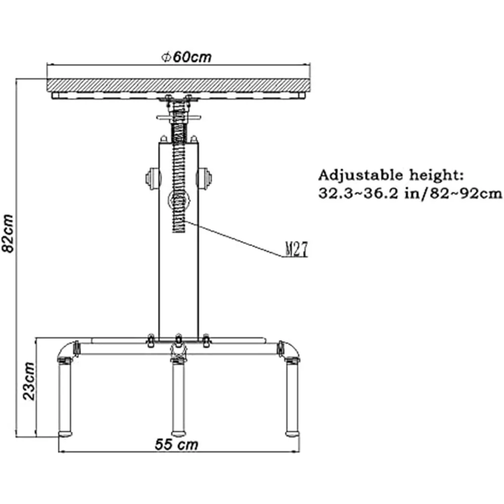 Adjustable Height Swivel Round Wood Top Industrial Bar Table, 32.3-36.2, 23.7 Diameter, Suitable for Kitchen, Dining, Office, Co