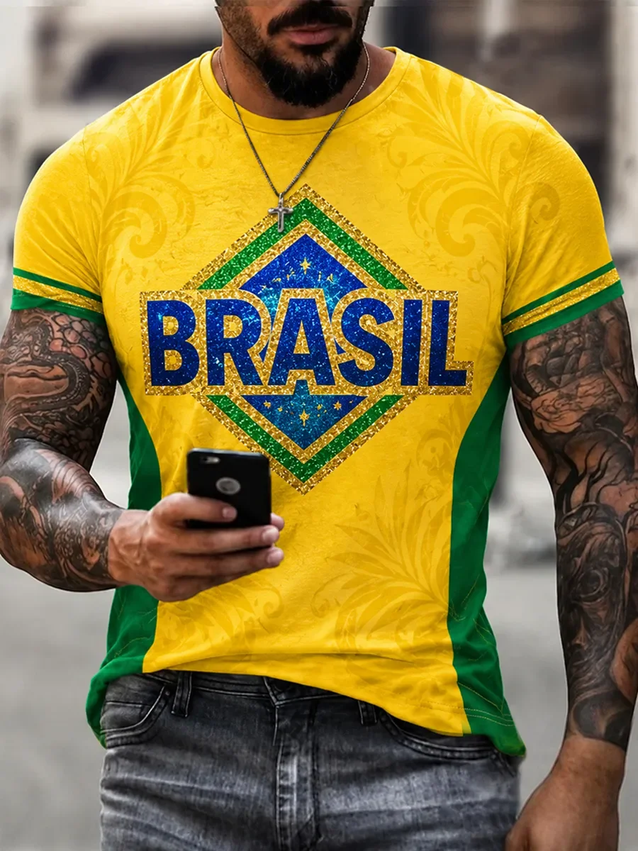 3D Printing Brazilian Football Training T-Shirt - Breathable and Wicking Sweat Away - Lamínar - Yamal - Family Clothing