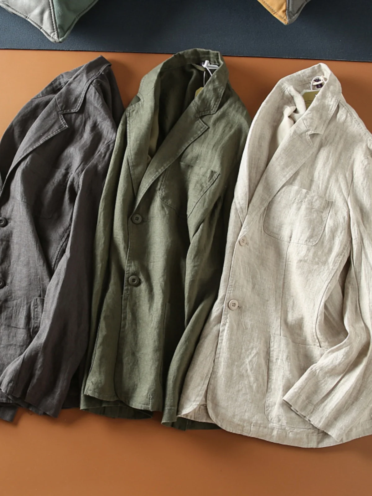 

Льняная мужская куртка для весны и лета: тонкая, дышащая, влагоотводящая, легкая, классического кроя, с длинными рукавами, для делового и повседневного стиля